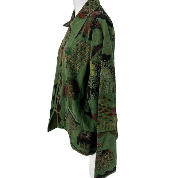 Tropical Elephants Boho womens wood toggle Jacket Patchwork Womens Green medium - Picture 4 of 14